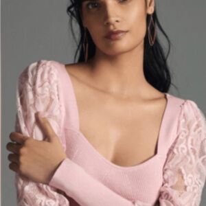 Anthropologie Lace Sleeve Sweater Sz XS